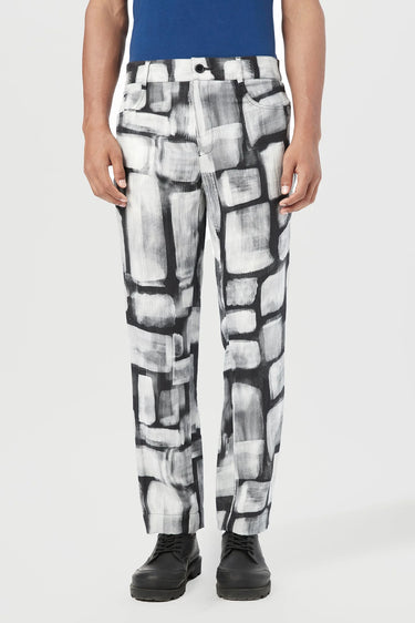 Regular Fit Trousers with All-Over Abstract Check Print - Genes Lecoanet Hemant