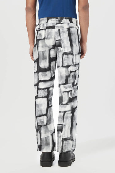 Regular Fit Trousers with All-Over Abstract Check Print - Genes Lecoanet Hemant