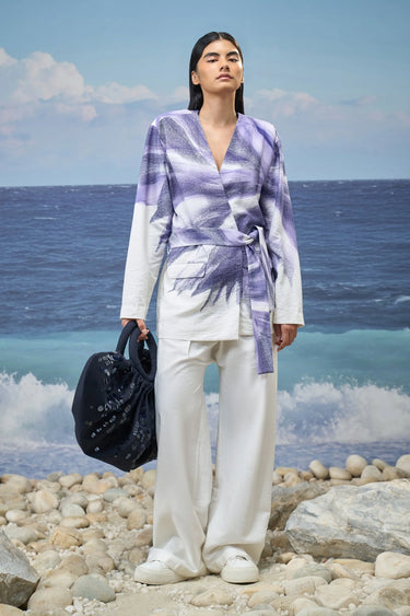 White viscose nylon jacket for women with abstract ombre print