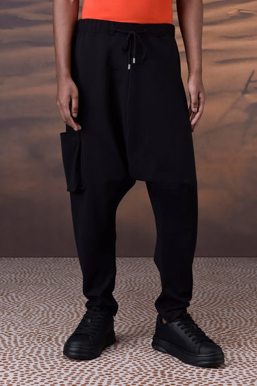 Relaxed Black Textured Harem Pants - Genes Online Store