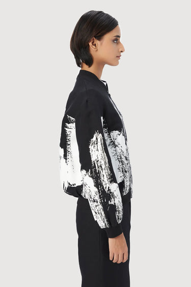 Relaxed Fit Bomber with and Brush Stroke Print Elegance - Genes Lecoanet Hemant
