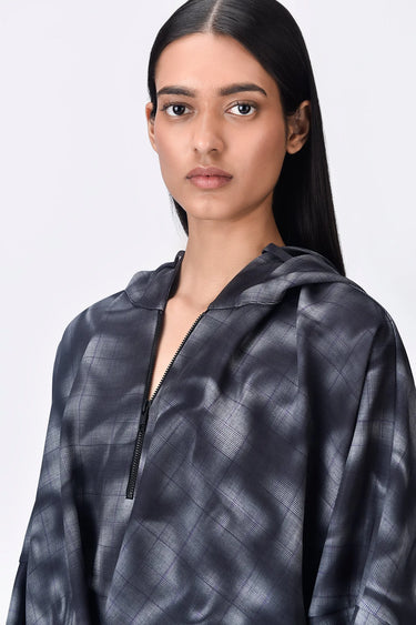 Relaxed Fit Grey Check Hoodie Jacket