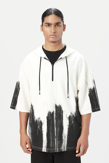 Relaxed Fit Hoodie T-Shirt with Brush Stroke Print Placement - Genes Lecoanet Hemant