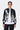 Relaxed Fit Linen Herringbone Bomber Jacket with Tropical Print Black