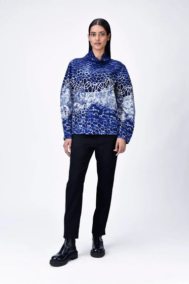 Relaxed Fit Sweatshirt with Seam Pockets & Microcell Print - Navy Blue - Genes Lecoanet Hemant