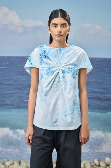 Relaxed-Fit Top in Premium Cotton Poplin with Watercolour Print