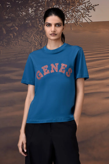 Retro Blue Cotton Jersey T-Shirt - Genes Online Store