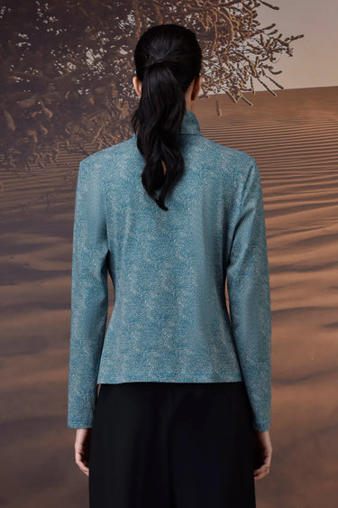 Retro Blue Micro-Dot High Neck Jersey Top - Genes Online Store