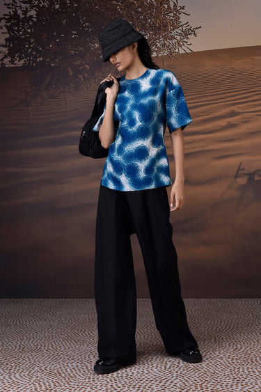 Retro Blue Twill Crepe Top - Genes Online Store