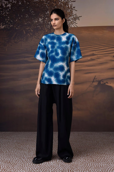 Retro Blue Twill Crepe Top - Genes Online Store