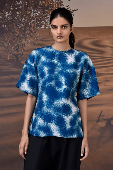 Retro Blue Twill Crepe Top - Genes Online Store