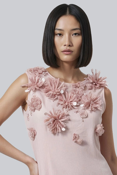 Women pink designer dress with embellishments, luxury evening wear India