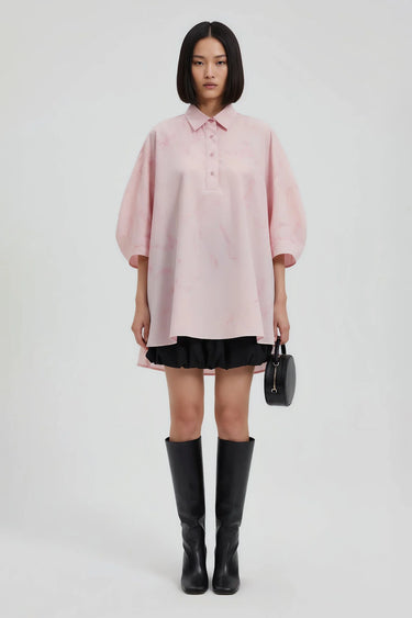 pink embroidered oversized shirt for women by Genes Lecoanet Hemant India