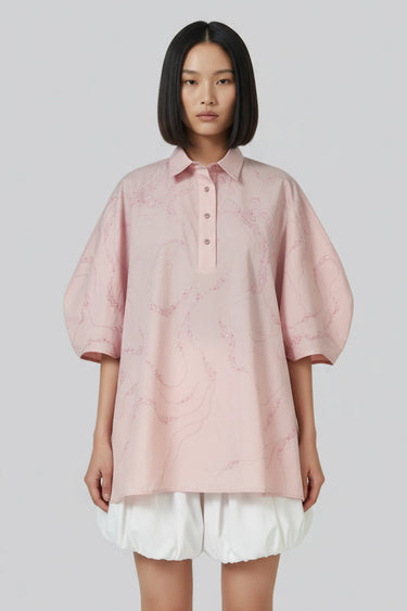 Women pink designer oversized shirt with embroidery, luxury fashion India