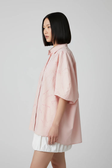 pink oversized shirt women India with embroidered detailing, modern designer wear