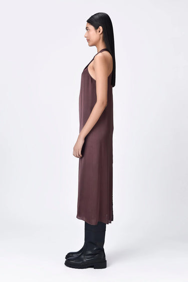 Satin Halter Neck Dress - Chocolate Brown - Genes Lecoanet Hemant