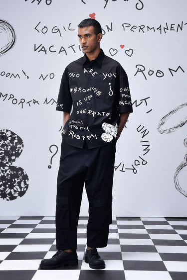 Scribble Oversized Shirt- Black - Genes Online Store