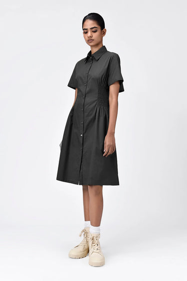Semi-Fit Shirt Dress with Back Cutout - Black - Genes Lecoanet Hemant