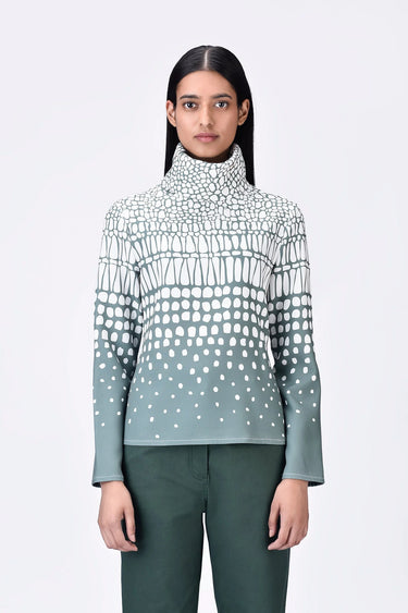 Semi-Fitted Turtle Neck Top with Cell Degrade Print - Genes Lecoanet Hemant