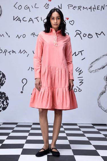 Sequin Placket Relax Fit Dress- Coral Peach - Genes Online Store