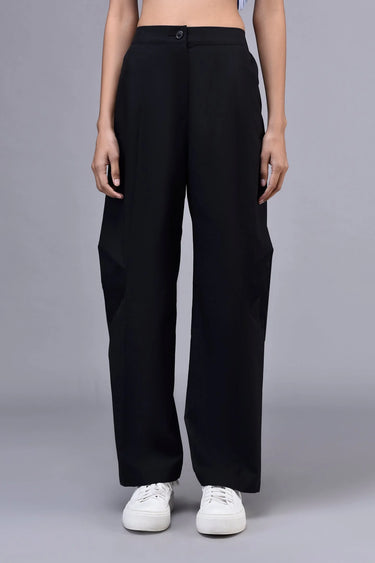 Side Pleat Relax Fit Trousers- Black - Genes Online Store
