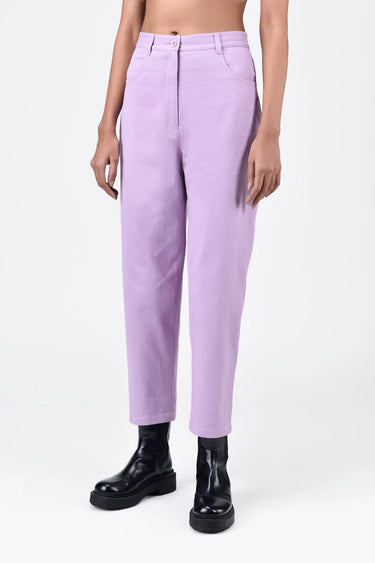Sleek Cotton Drill Straight Fit Trousers-Lavender - Genes Lecoanet Hemant