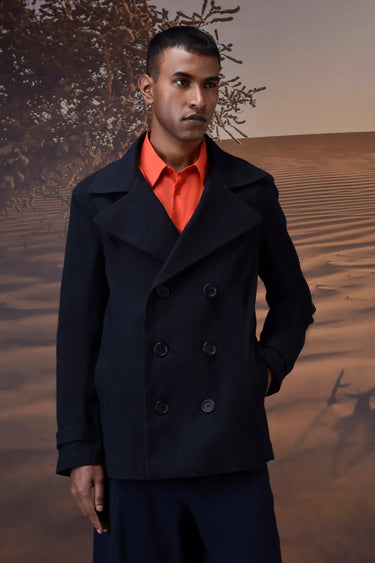 Sleek Navy Polyfelt Peacoat - Genes Online Store