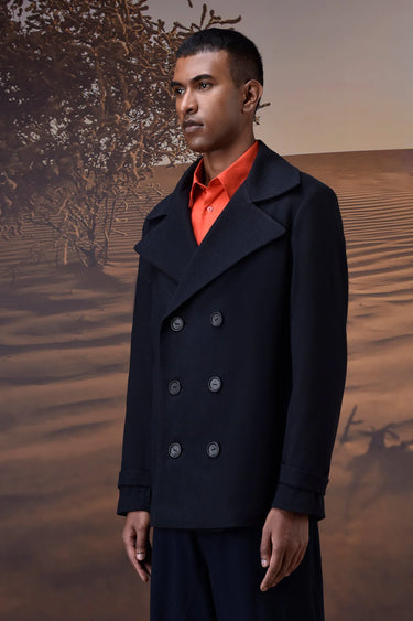 Sleek Navy Polyfelt Peacoat - Genes Online Store