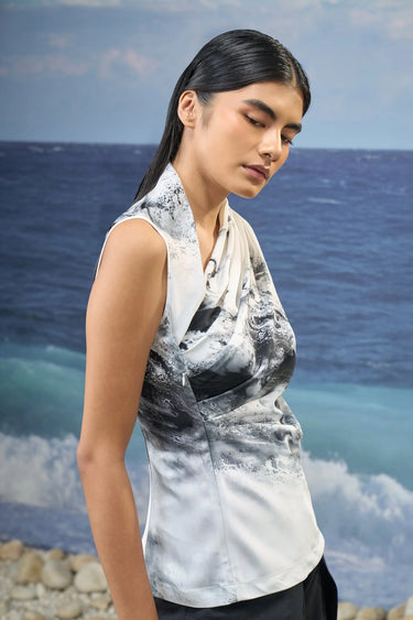 Premium poly satin top for women styled for evening wear