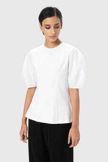 Slim Fit Round Neck Top with Soft Rounded Sleeves - Genes Lecoanet Hemant