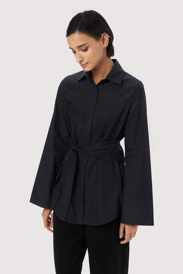 Slim Fit Shirt with Bell Sleeves and Waist-Tie Straps - Genes Lecoanet Hemant
