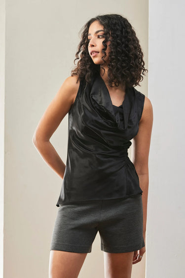 Slim Fit Sleeveless Top with Gather Detail-Black - Genes Lecoanet Hemant