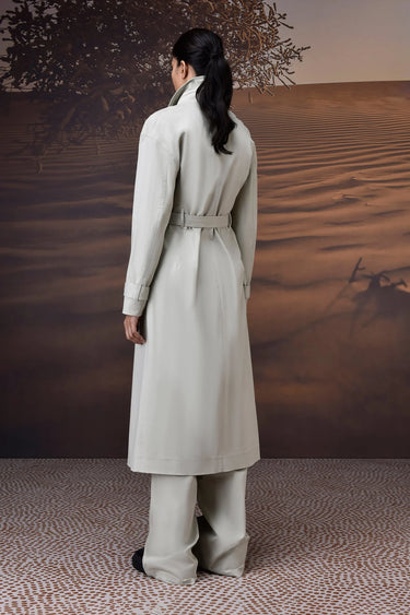 Soft Fern Green Cotton Twill Trench - Genes Online Store