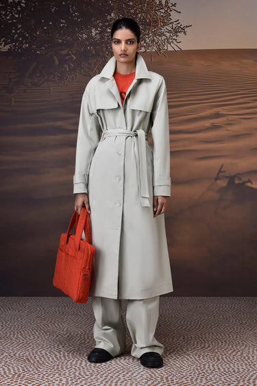 Soft Fern Green Cotton Twill Trench - Genes Online Store