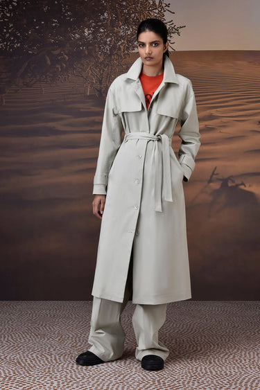 Soft Fern Green Cotton Twill Trench - Genes Online Store