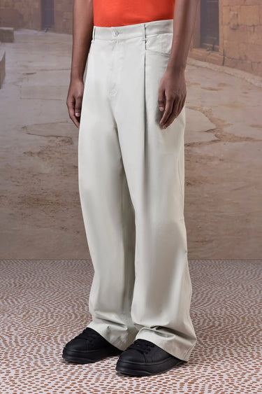 Soft Fern Green Cotton Twill Wide-Leg Trouser - Genes Online Store