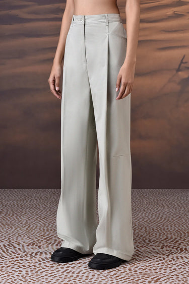 Soft Fern Green Cotton Twill Wide-Leg Trousers - Genes Online Store