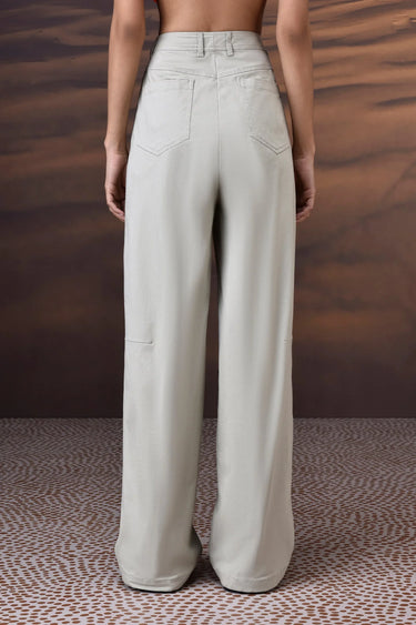 Soft Fern Green Cotton Twill Wide-Leg Trousers - Genes Online Store