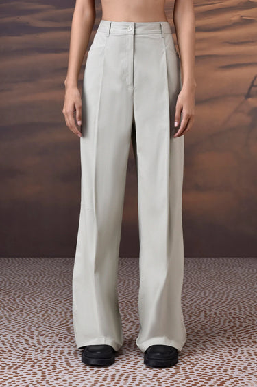 Soft Fern Green Cotton Twill Wide-Leg Trousers - Genes Online Store