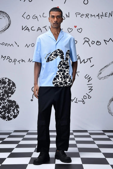Rabbit Print Cotton Relax Fit Shirt - Light Blue - Genes Online Store