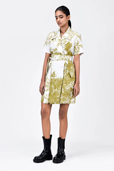 Straight Fit Half Sleeve Coat Dress with Belt - Genes Lecoanet Hemant