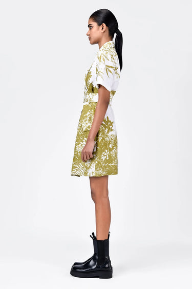 Straight Fit Half Sleeve Coat Dress with Belt - Genes Lecoanet Hemant