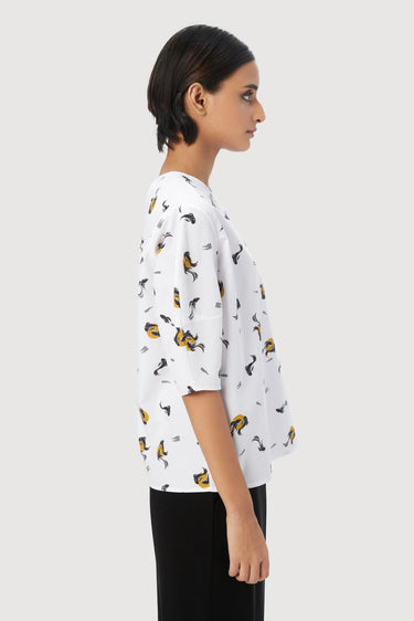 Straight Fit Round Neck Top with Voluminous Sleeves - Genes Lecoanet Hemant