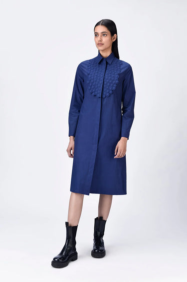 Straight Fit Shirt Dress with Heritage Embroidery - Navy Blue - Genes Lecoanet Hemant