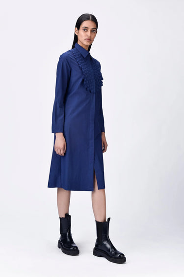 Straight Fit Shirt Dress with Heritage Embroidery - Navy Blue - Genes Lecoanet Hemant