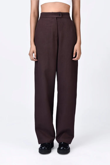 Straight Fit Trousers with Elasticated Back Waistband - Chocolate Brown - Genes Lecoanet Hemant