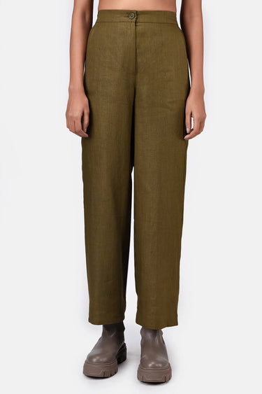 Straight Fit Trousers With Striped Detail-Khaki - Genes Lecoanet Hemant
