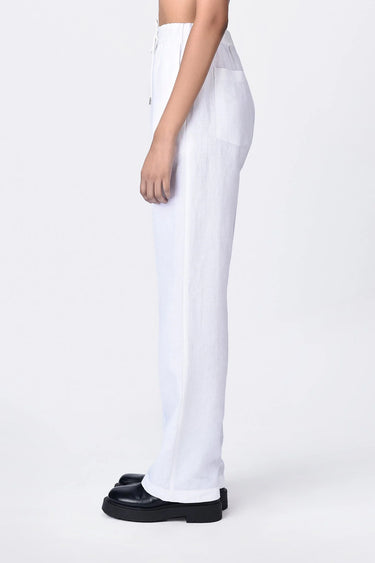 Straight Fit White Linen Trousers