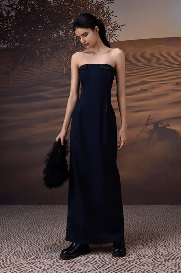 Strapless satin panelled dress for women by Genes Lecoanet Hemant India