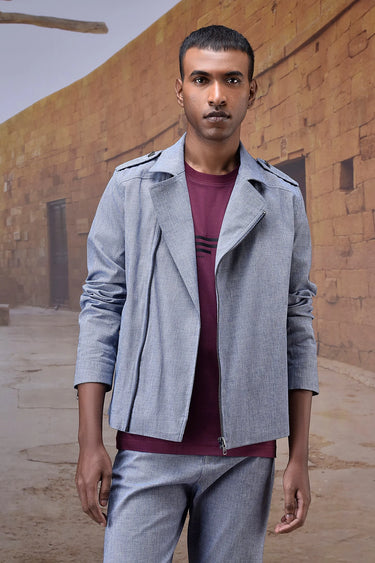 Structured Grey Moto-Collar Jacket - Genes Online Store